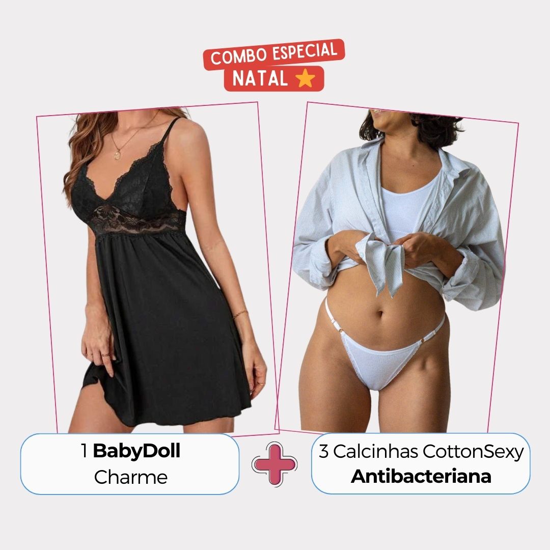 [PROMO EXCLUSIVA DE NATAL] 1 BabyDoll Charme Preto + 3 CottonSexy